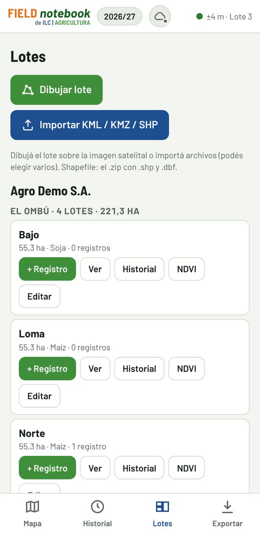 Lista de lotes