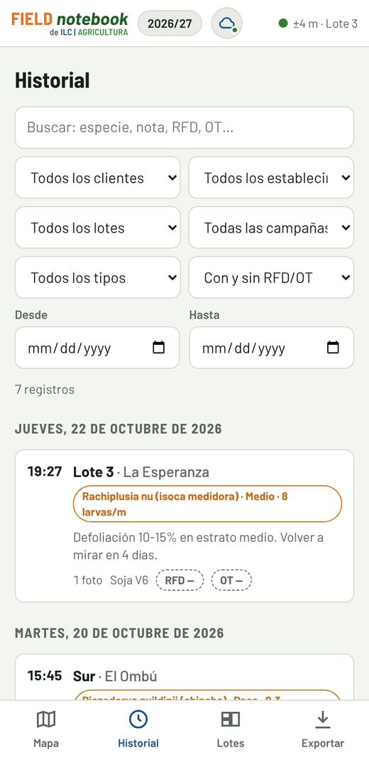 Historial de registros